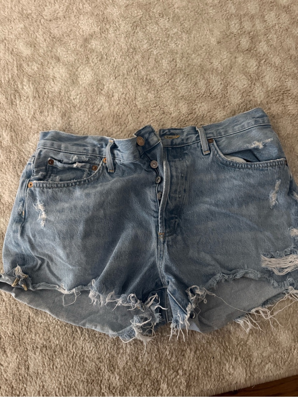 Agolde Light Blue Distressed High-Rise Denim Shorts